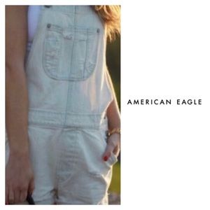 AEO White Short Overalls